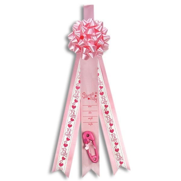 Baby announcement ribbon in pink