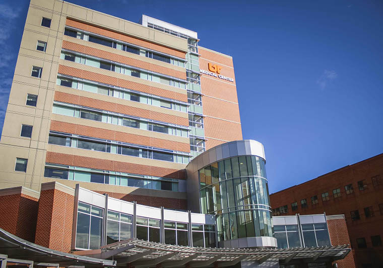 A closeup of the Heart Hospital at The University of Tennessee Medical Center
